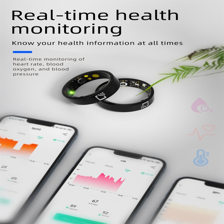 R20 SIZE 9 Smart Ring, Support Heart Rate / Blood Oxygen / Sleep Monitoring / Multiple Sports Modes - Black