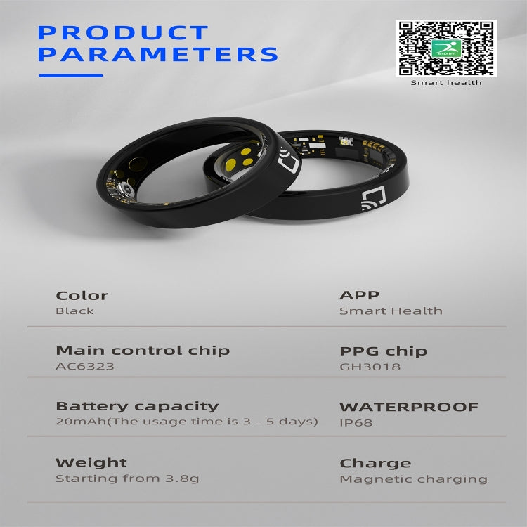 R20 SIZE 12 Smart Ring, Support Heart Rate / Blood Oxygen / Sleep Monitoring / Multiple Sports Modes - Black