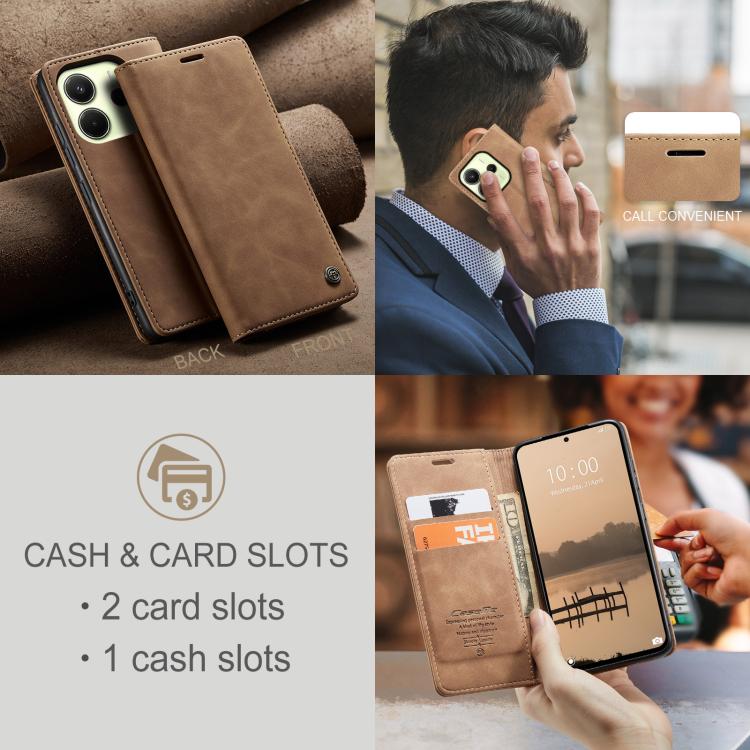 For Redmi Note 14 4G 163.25mm CaseMe 013 Multifunctional Horizontal Flip Leather Phone Case