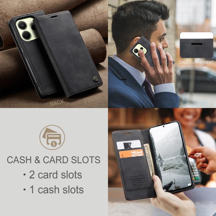 For Redmi Note 14 4G 163.25mm CaseMe 013 Multifunctional Horizontal Flip Leather Phone Case