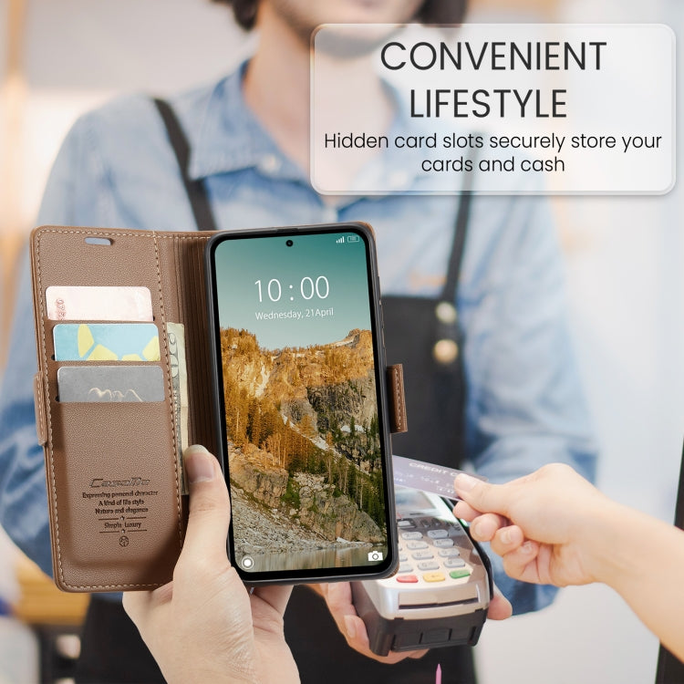 For Redmi Note 14 5G CaseMe 023 Butterfly Buckle Litchi Texture RFID Anti-theft Leather Phone Case