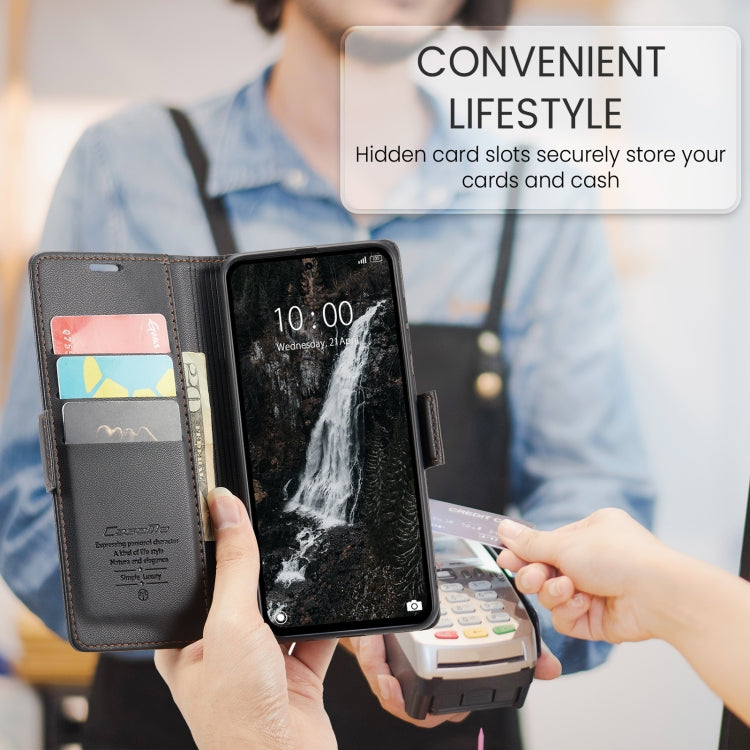 For Redmi Note 14 5G CaseMe 023 Butterfly Buckle Litchi Texture RFID Anti-theft Leather Phone Case