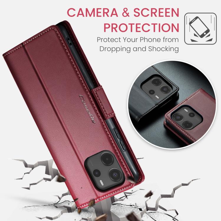 For Redmi Note 14 4G 164.84mm CaseMe 023 Butterfly Buckle Litchi Texture RFID Anti-theft Leather Phone Case