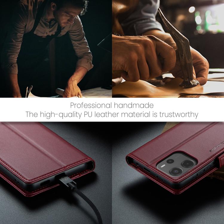 For Redmi Note 14 4G 164.84mm CaseMe 023 Butterfly Buckle Litchi Texture RFID Anti-theft Leather Phone Case