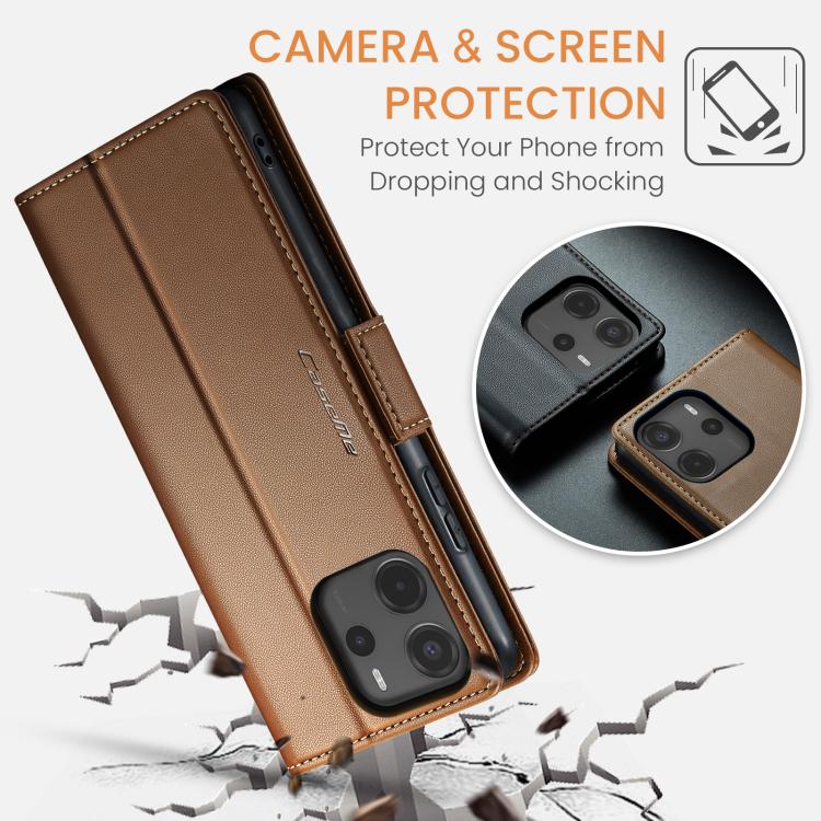For Redmi Note 14 4G 164.84mm CaseMe 023 Butterfly Buckle Litchi Texture RFID Anti-theft Leather Phone Case