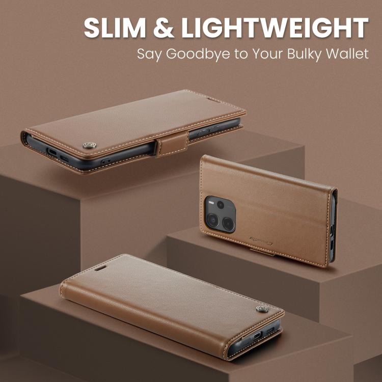 For Redmi Note 14 4G 164.84mm CaseMe 023 Butterfly Buckle Litchi Texture RFID Anti-theft Leather Phone Case