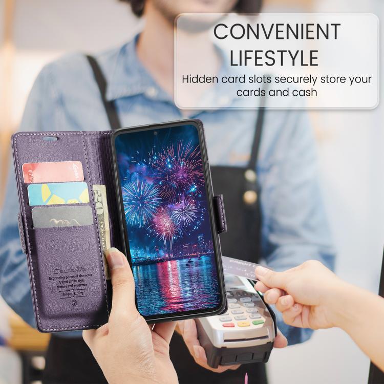 For Redmi Note 14 4G 164.84mm CaseMe 023 Butterfly Buckle Litchi Texture RFID Anti-theft Leather Phone Case