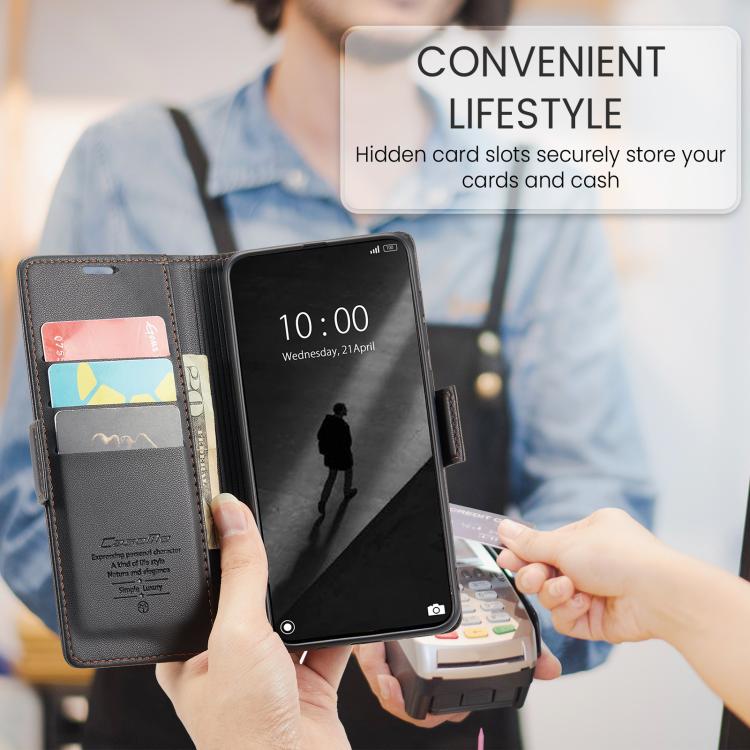 For Xiaomi Poco X7 Pro CaseMe 023 Butterfly Buckle Litchi Texture RFID Anti-theft Leather Phone Case