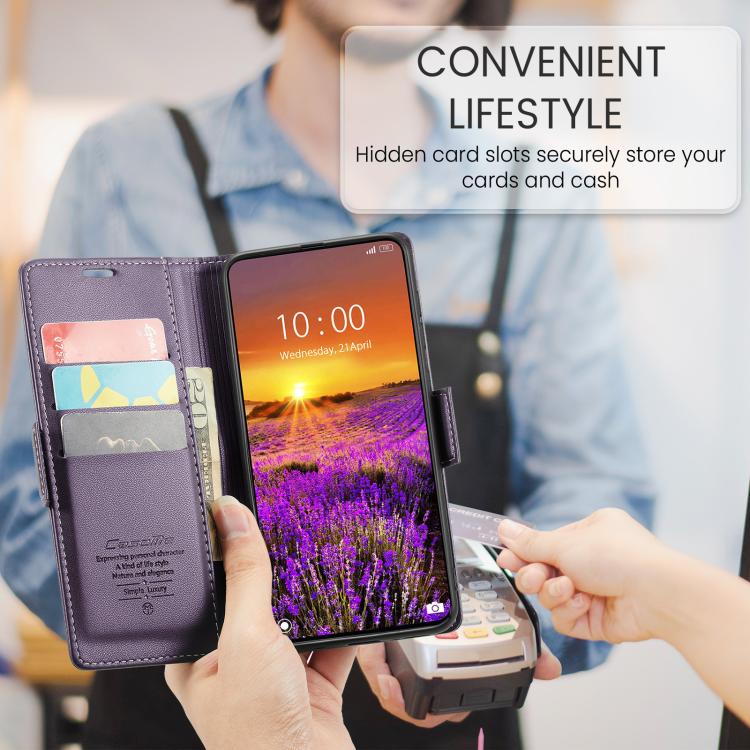 For Xiaomi Poco X7 Pro CaseMe 023 Butterfly Buckle Litchi Texture RFID Anti-theft Leather Phone Case