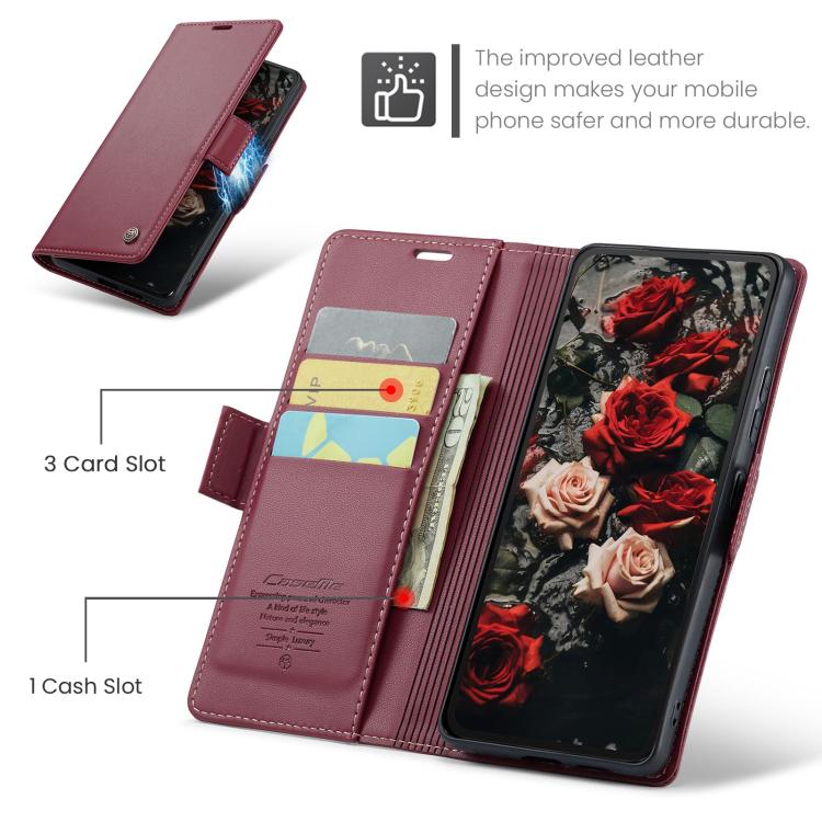 For Redmi Note 14 4G 163.25mm CaseMe 023 Butterfly Buckle Litchi Texture RFID Anti-theft Leather Phone Case