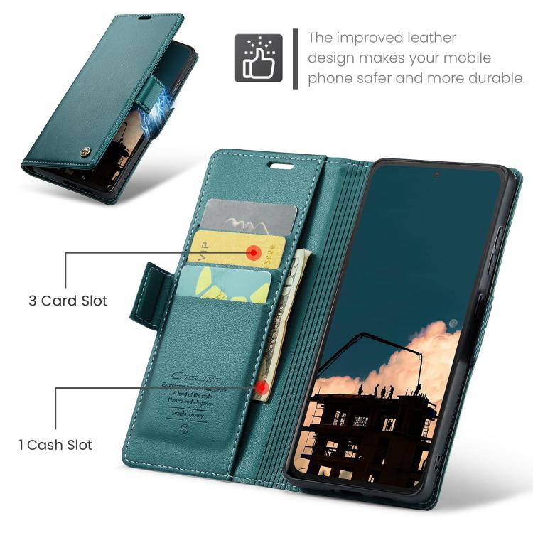 For Redmi Note 14 4G 163.25mm CaseMe 023 Butterfly Buckle Litchi Texture RFID Anti-theft Leather Phone Case