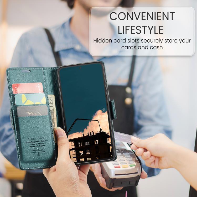 For Redmi Note 14 4G 163.25mm CaseMe 023 Butterfly Buckle Litchi Texture RFID Anti-theft Leather Phone Case