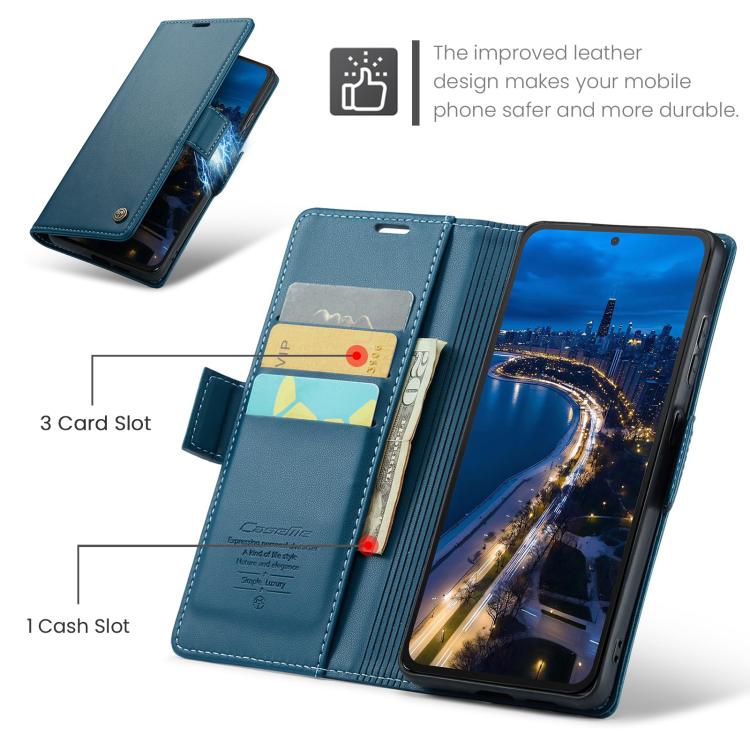 For Redmi Note 14 4G 163.25mm CaseMe 023 Butterfly Buckle Litchi Texture RFID Anti-theft Leather Phone Case