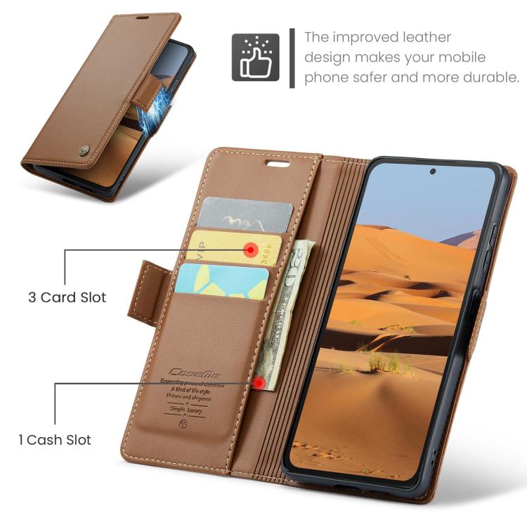 For Redmi Note 14 4G 163.25mm CaseMe 023 Butterfly Buckle Litchi Texture RFID Anti-theft Leather Phone Case