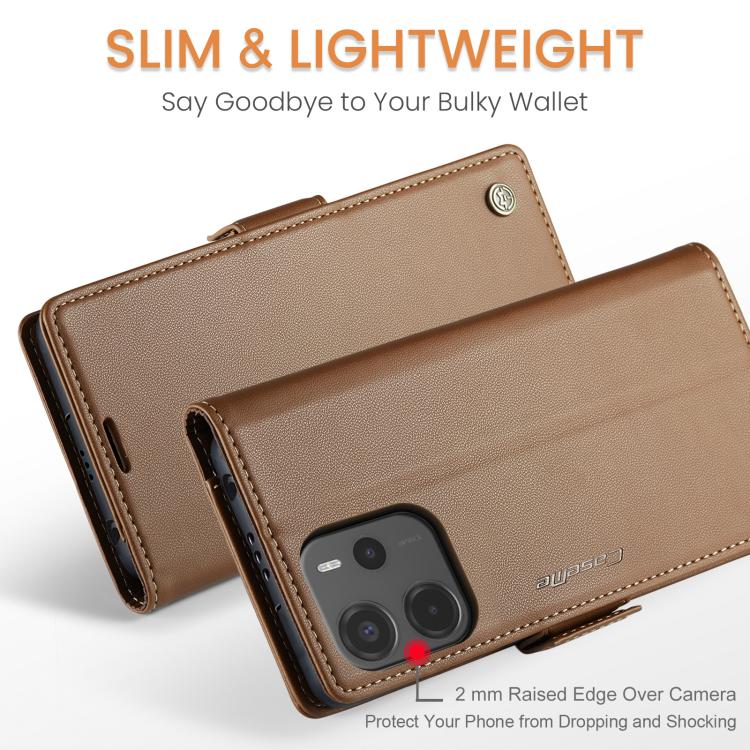 For Redmi Note 14 4G 163.25mm CaseMe 023 Butterfly Buckle Litchi Texture RFID Anti-theft Leather Phone Case