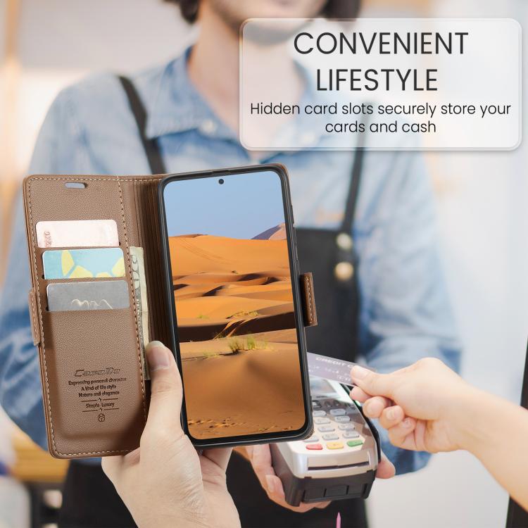 For Redmi Note 14 4G 163.25mm CaseMe 023 Butterfly Buckle Litchi Texture RFID Anti-theft Leather Phone Case