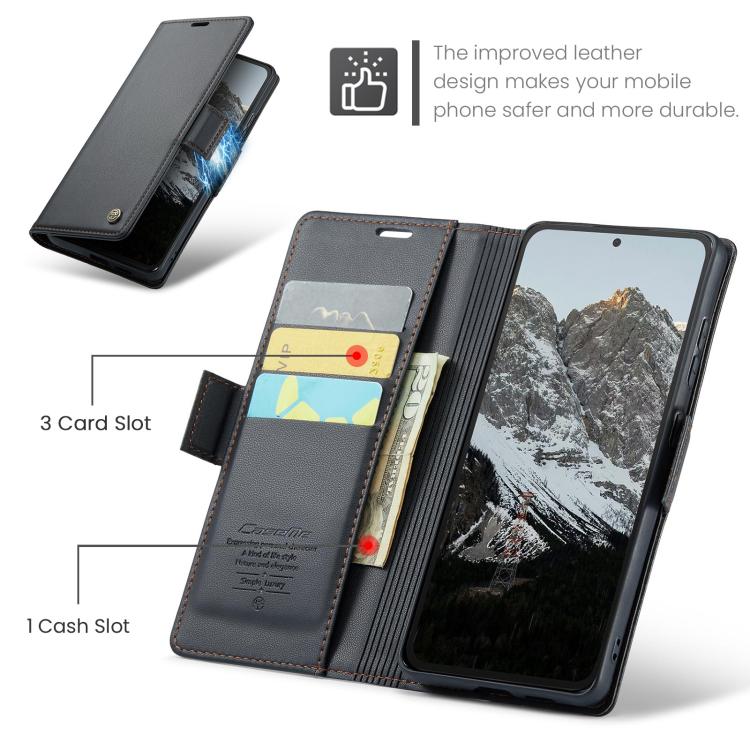 For Redmi Note 14 4G 163.25mm CaseMe 023 Butterfly Buckle Litchi Texture RFID Anti-theft Leather Phone Case