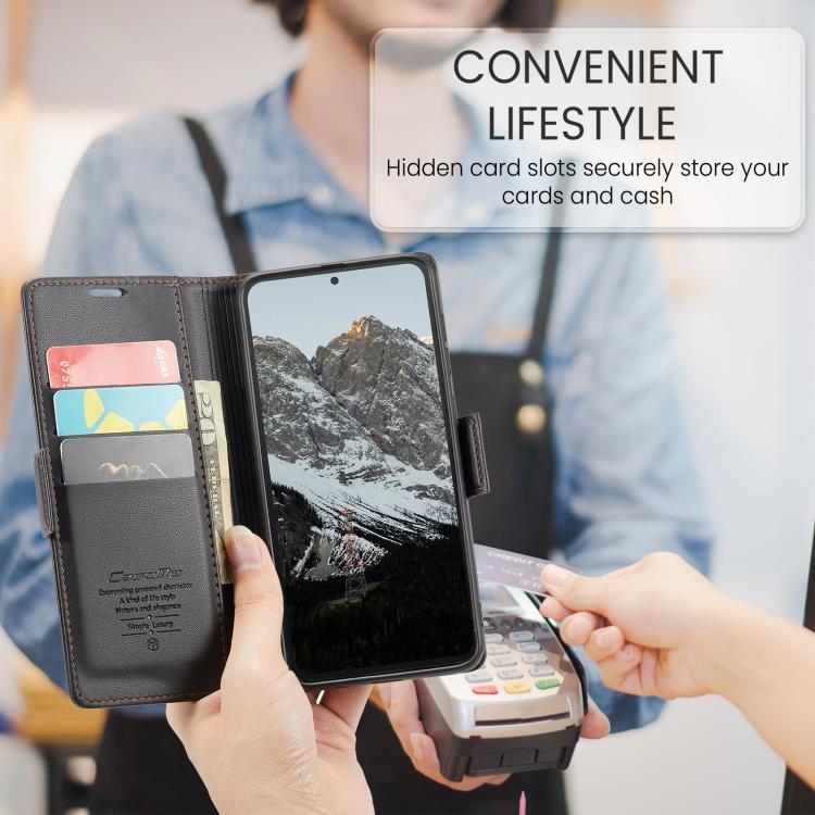 For Redmi Note 14 4G 163.25mm CaseMe 023 Butterfly Buckle Litchi Texture RFID Anti-theft Leather Phone Case