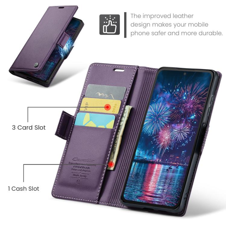 For Redmi Note 14 4G 163.25mm CaseMe 023 Butterfly Buckle Litchi Texture RFID Anti-theft Leather Phone Case