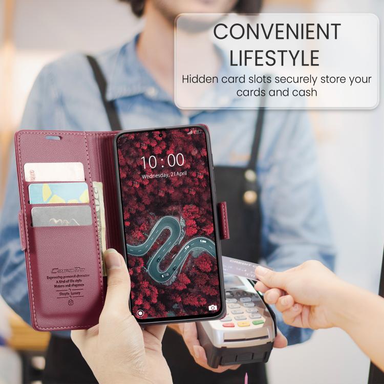 For Xiaomi Poco F7 Pro / F7 Ultra CaseMe 023 Butterfly Buckle Litchi Texture RFID Anti-theft Leather Phone Case