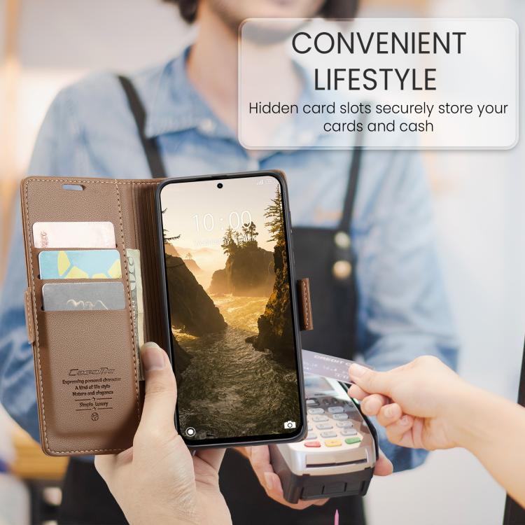 For Xiaomi Poco F7 Pro / F7 Ultra CaseMe 023 Butterfly Buckle Litchi Texture RFID Anti-theft Leather Phone Case