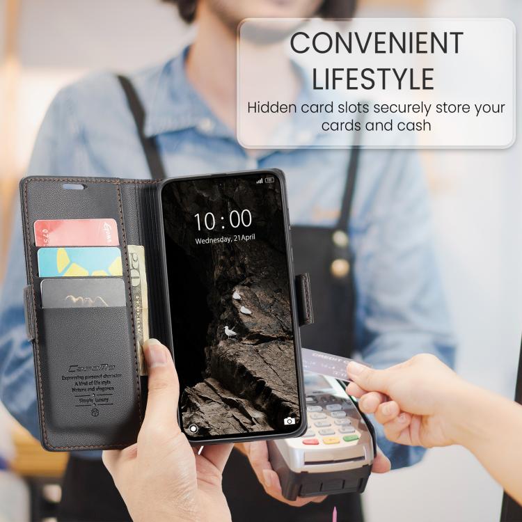 For Xiaomi Poco F7 Pro / F7 Ultra CaseMe 023 Butterfly Buckle Litchi Texture RFID Anti-theft Leather Phone Case