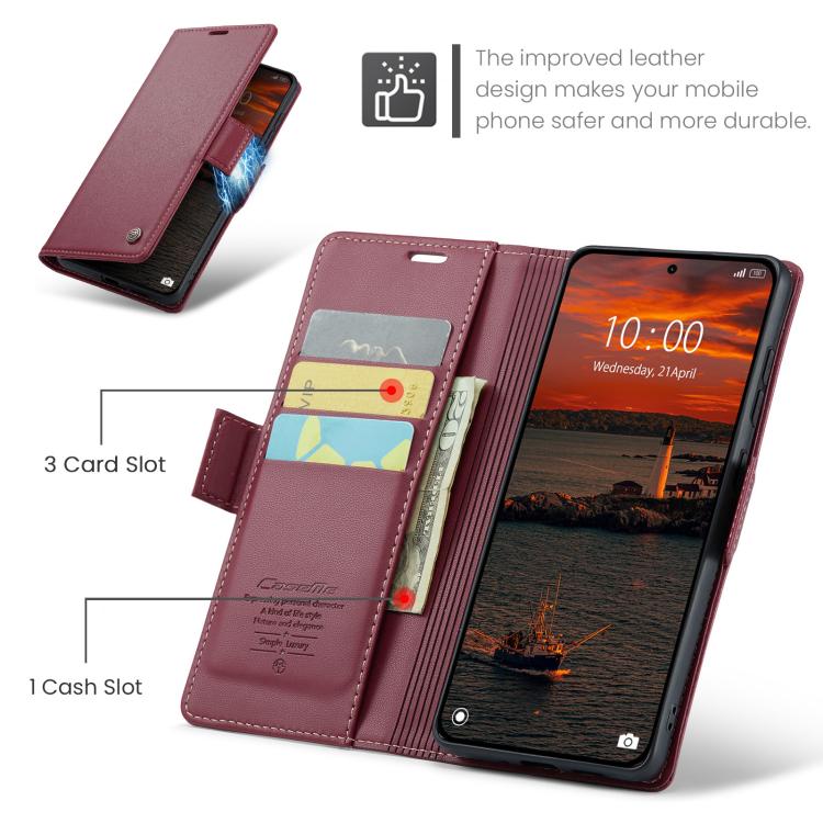 For Redmi Note 15 Pro 4G Global 163.2mm CaseMe 023 Butterfly Buckle Litchi Texture RFID Anti-theft Leather Phone Case