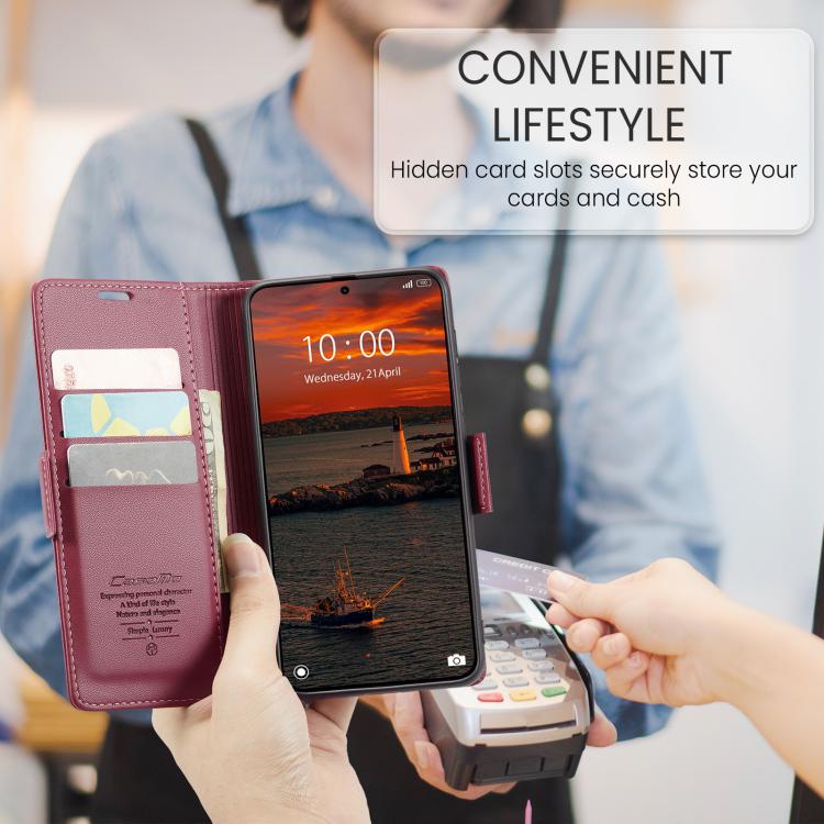 For Redmi Note 15 Pro 4G Global 163.2mm CaseMe 023 Butterfly Buckle Litchi Texture RFID Anti-theft Leather Phone Case