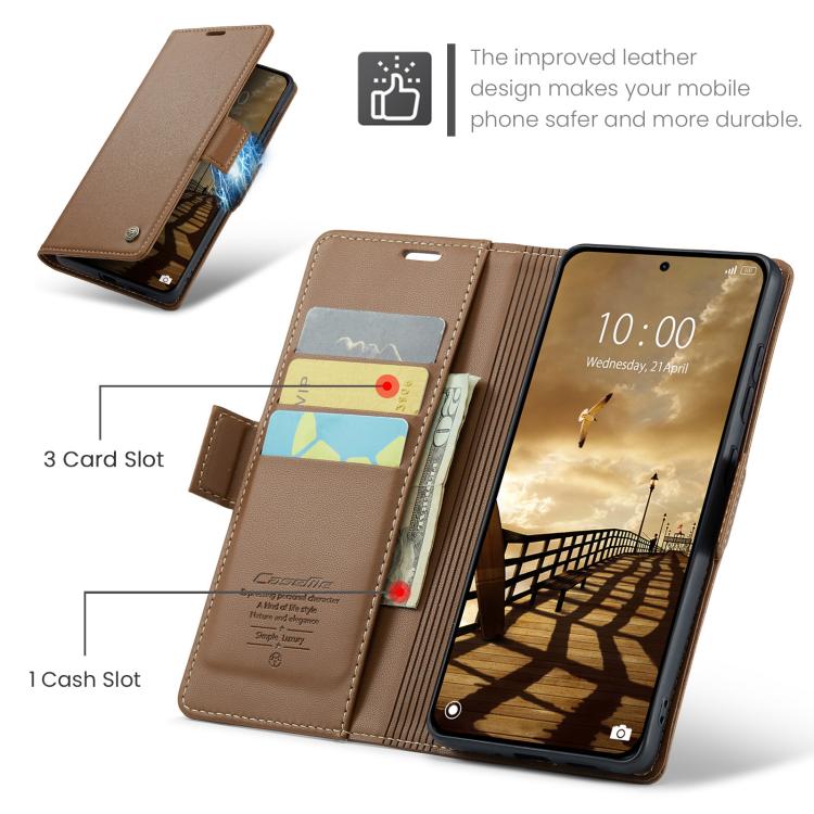 For Redmi Note 15 Pro 4G Global 163.2mm CaseMe 023 Butterfly Buckle Litchi Texture RFID Anti-theft Leather Phone Case