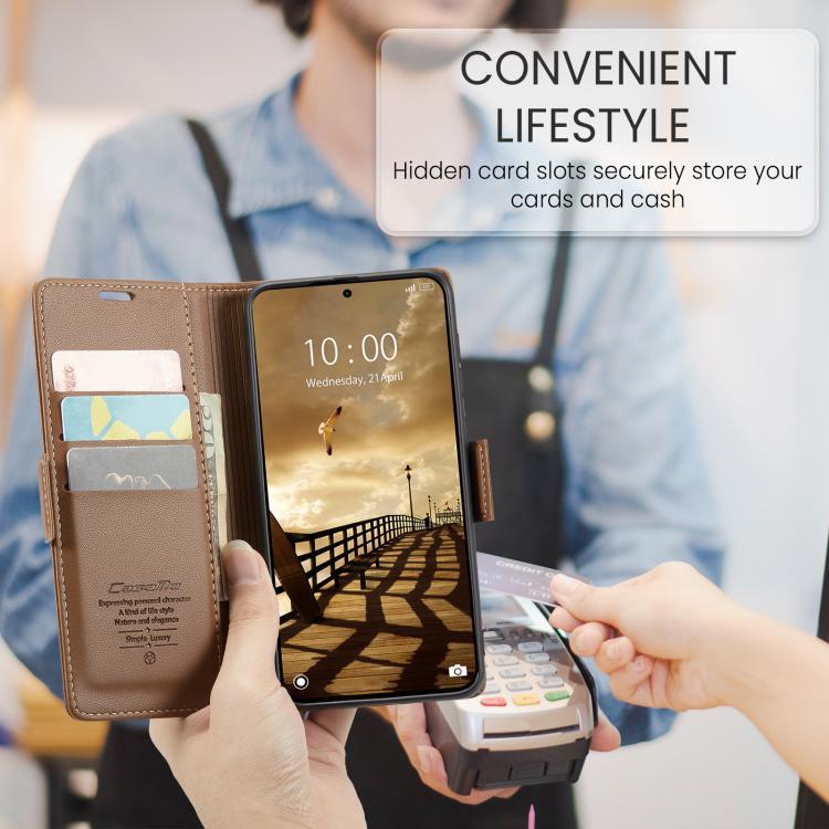 For Redmi Note 15 Pro 4G Global 163.2mm CaseMe 023 Butterfly Buckle Litchi Texture RFID Anti-theft Leather Phone Case