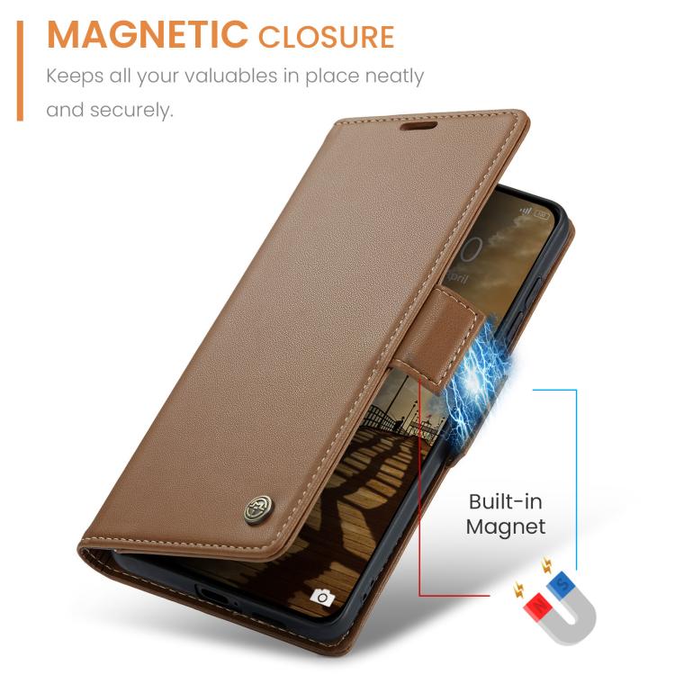 For Redmi Note 15 Pro 4G Global 163.2mm CaseMe 023 Butterfly Buckle Litchi Texture RFID Anti-theft Leather Phone Case