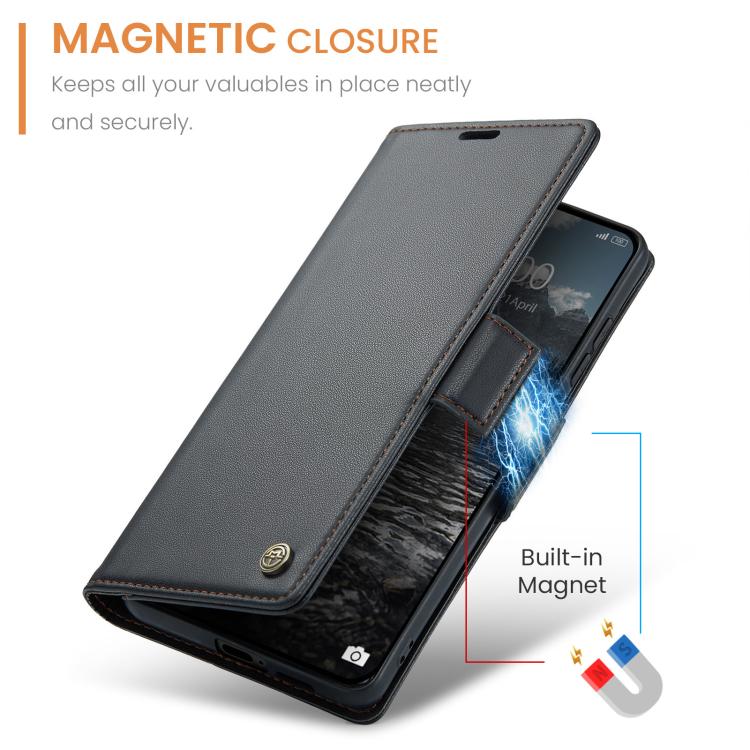 For Redmi Note 15 Pro 4G Global 163.2mm CaseMe 023 Butterfly Buckle Litchi Texture RFID Anti-theft Leather Phone Case