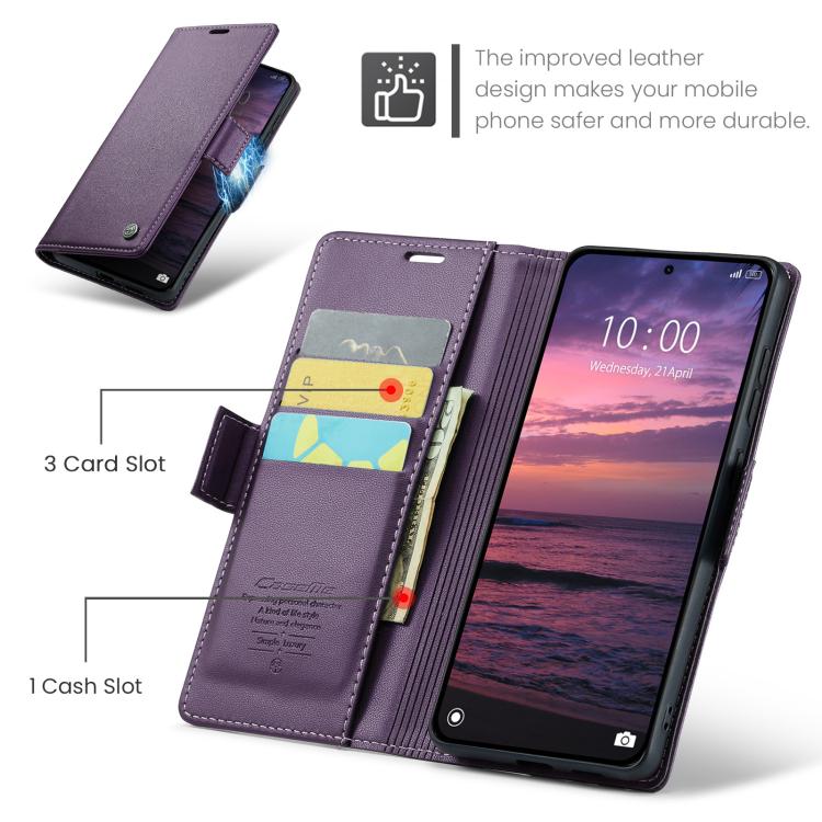 For Redmi Note 15 Pro 4G Global 163.2mm CaseMe 023 Butterfly Buckle Litchi Texture RFID Anti-theft Leather Phone Case