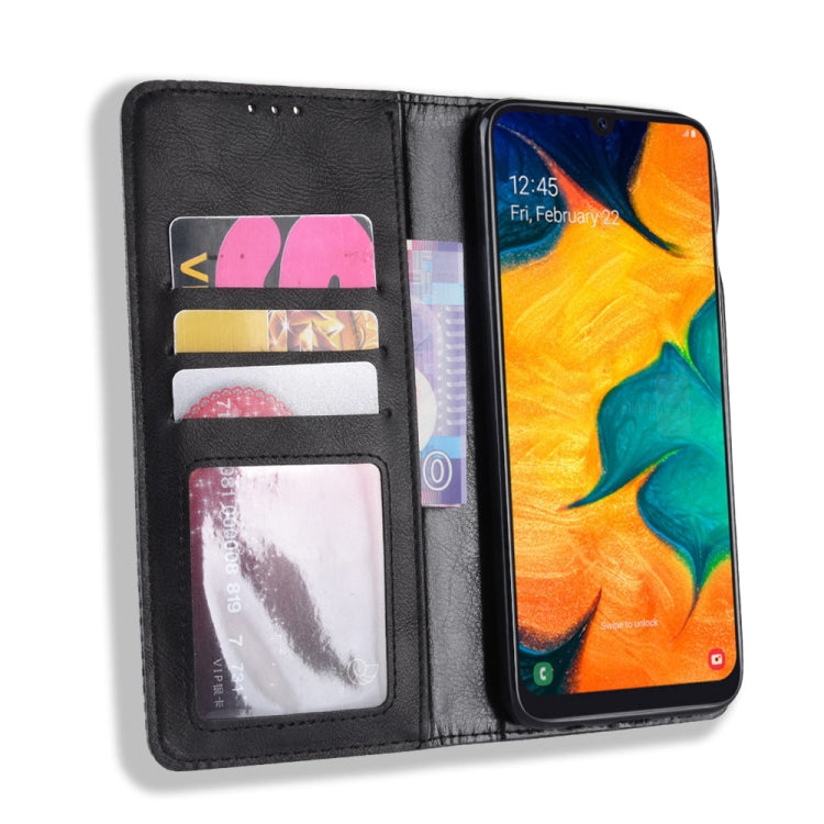 Magnetic Buckle Retro Crazy Horse Texture Horizontal Flip Leather Case for Galaxy A20e, with Holder & Card Slots & Photo Frame