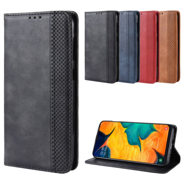 Magnetic Buckle Retro Crazy Horse Texture Horizontal Flip Leather Case for Galaxy A20e, with Holder & Card Slots & Photo Frame