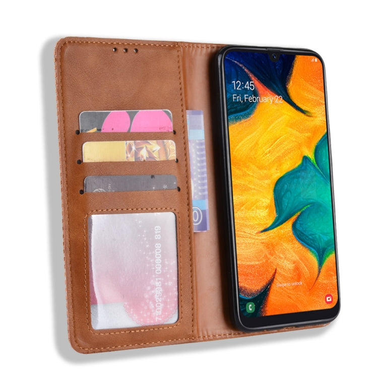 Magnetic Buckle Retro Crazy Horse Texture Horizontal Flip Leather Case for Galaxy A20e, with Holder & Card Slots & Photo Frame