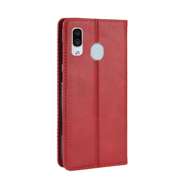 Magnetic Buckle Retro Crazy Horse Texture Horizontal Flip Leather Case for Galaxy A20e, with Holder & Card Slots & Photo Frame