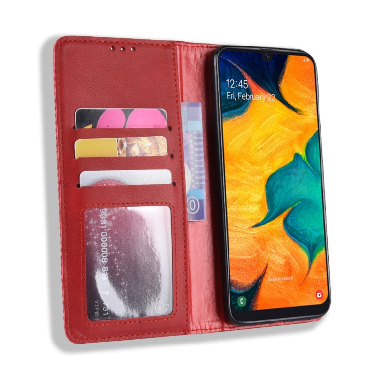 Magnetic Buckle Retro Crazy Horse Texture Horizontal Flip Leather Case for Galaxy A20e, with Holder & Card Slots & Photo Frame