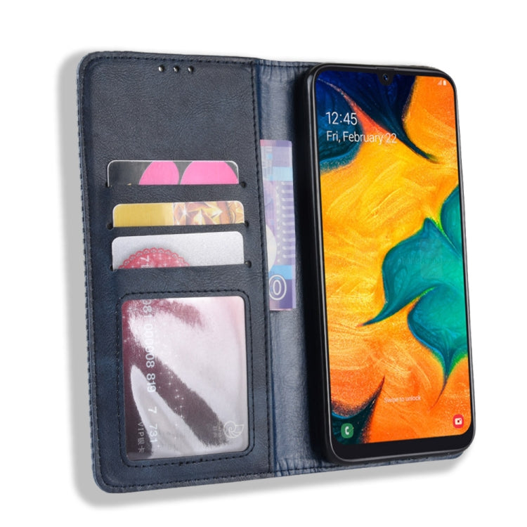 Magnetic Buckle Retro Crazy Horse Texture Horizontal Flip Leather Case for Galaxy A20e, with Holder & Card Slots & Photo Frame