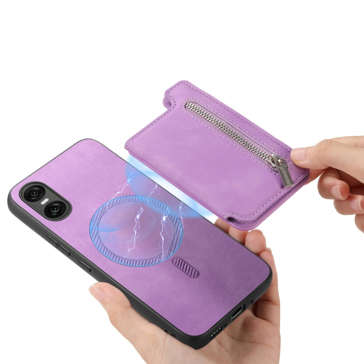 For Sony Xperia 1 VI Retro MagSafe Zipper Wallet Card Bag Back Phone Case