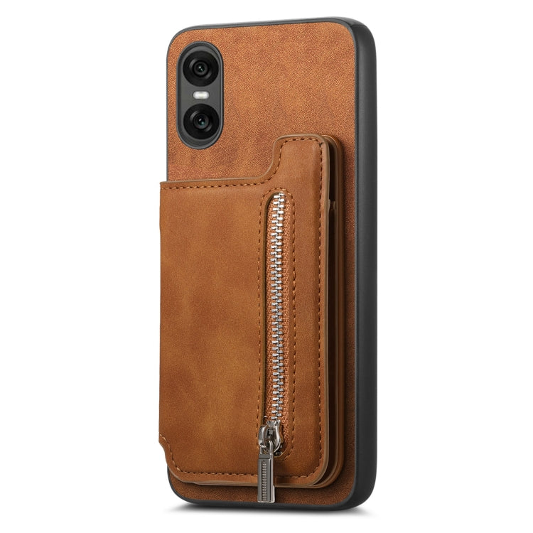 For Sony Xperia 5 V Retro MagSafe Zipper Wallet Card Bag Back Phone Case