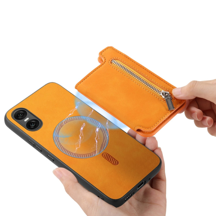 For Sony Xperia 1 V Retro MagSafe Zipper Wallet Card Bag Back Phone Case
