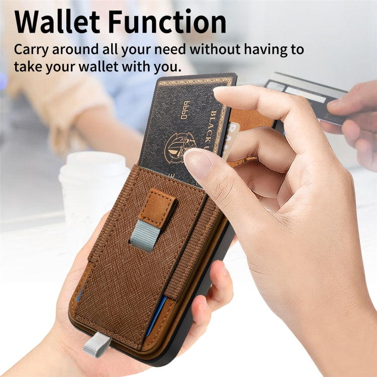 For iPhone 15 Pro max Retro Magsafe Cross Leather Pull-Out Card Bag Back Phone Case