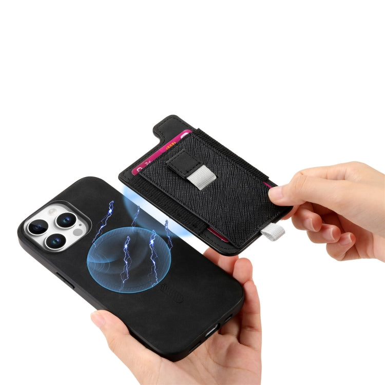 For iPhone 15 Pro max Retro Magsafe Cross Leather Pull-Out Card Bag Back Phone Case