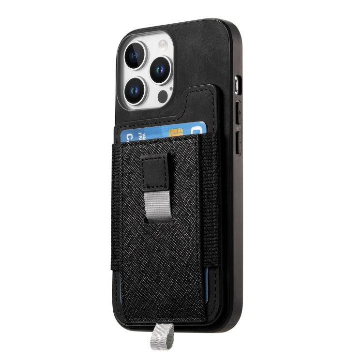 For iPhone 15 Plus Retro Magsafe Cross Leather Pull-Out Card Bag Back Phone Case