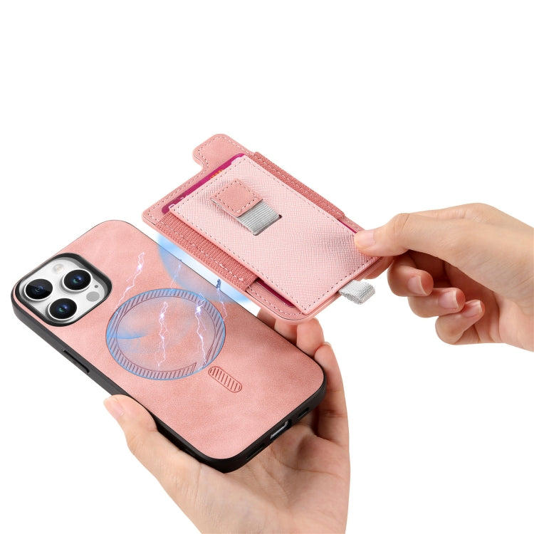 For iPhone 14 Plus Retro Magsafe Cross Leather Pull-Out Card Bag Back Phone Case
