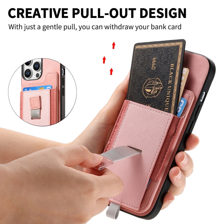 For iPhone 14 Plus Retro Magsafe Cross Leather Pull-Out Card Bag Back Phone Case