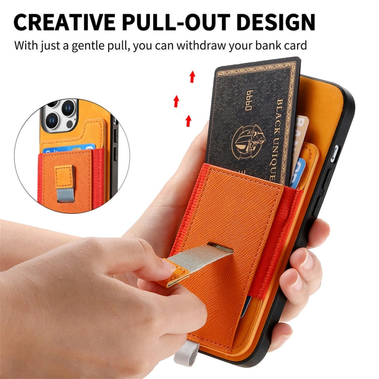 For iPhone 14 Retro Magsafe Cross Leather Pull-Out Card Bag Back Phone Case