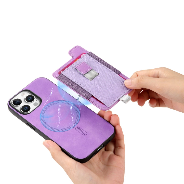 For iPhone 14 Retro Magsafe Cross Leather Pull-Out Card Bag Back Phone Case