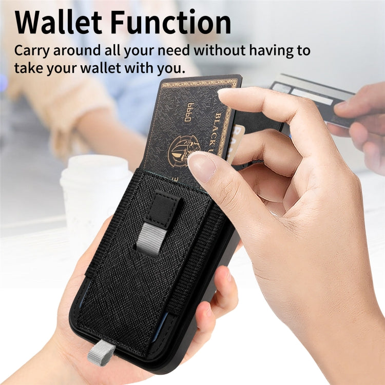 For iPhone 14 Retro Magsafe Cross Leather Pull-Out Card Bag Back Phone Case